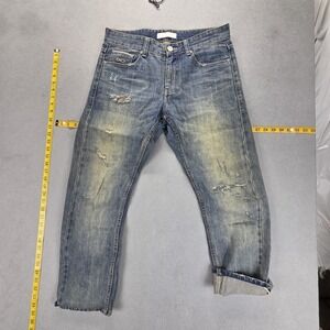 PLAC Jeans Mens Blue Selvedge Slim‎ Straight Thrashed Honeycomb Fits 32x26